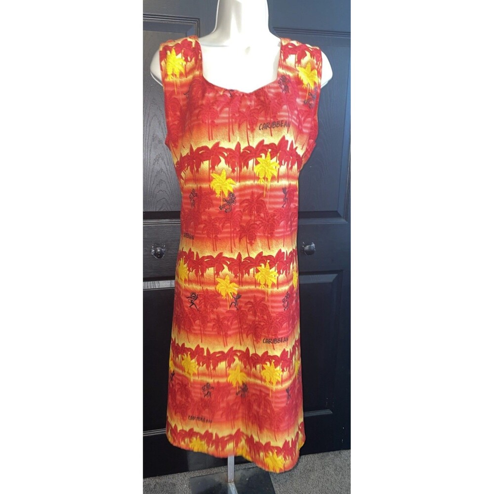 Oasis Vintage Caribbean Tropical Dress Red Palm Tree Wrap Belt M